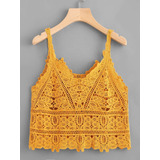 Croptop Mostaza Crochet Shein