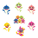 Figuras Baby Shark Base Rígida Kit 7 Pzas Coroplast 50 Cm