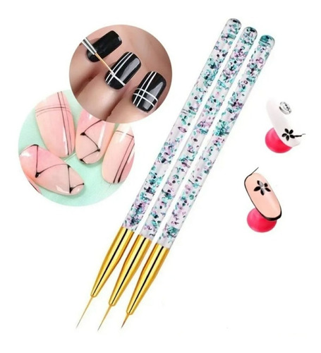 3 Pinceles Liner Fino Mano Alzada Nail Art Uñas Gel