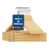 Pack De 20 Perchas De Madera 1° Calidad Lustrada Barnizada 