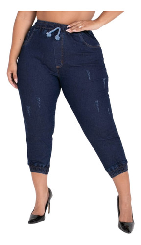 Calça Jeans Capri Plus Size Feminina Lycra Cós De Elástico