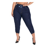 Calça Jeans Capri Plus Size Feminina Lycra Cós De Elástico