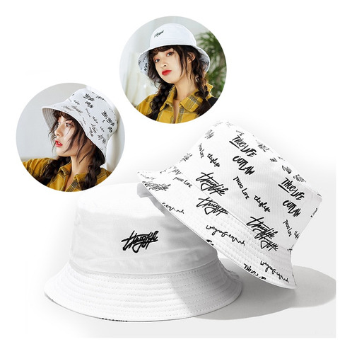 Sombrero Sol Pescador Bordado Doble Cara/ Gorras Bucket Hat