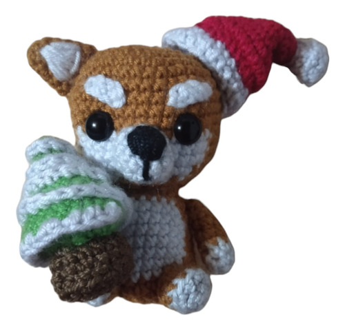 Peluche,muñeco,crochet,amigurumi,adorno Perro Akita Navidad