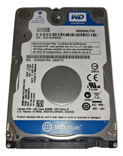 Disco Duro Interno 2.5 Western Digital Wd5000lpvx 500gb Azul