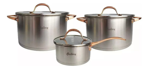 Set 3 Ollas Cacerolas Hudson Acero Inox Golden Inducción 