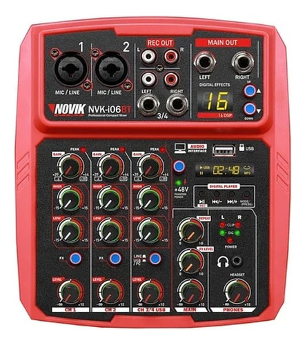 Mixer Consola Novik Nvk-i06 Red 6 Canales Usb Rec & Play