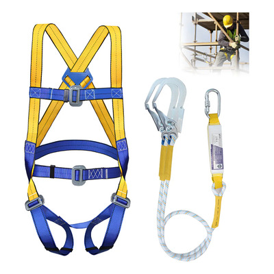 Arnes Seguridad Contra Caídas Amortiguador Doble Gancho 2m Cinturón de Arnés Ajustable de Protección contra Caídas, Kit Arnes Y Linea De Cuerpo Completo para Trabajo Aéreo, Construcción de Edificio | Envío gratis