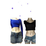 Duo Mini Falda Mezclilla Sexy Jeans + Blusa Crop Top Negra