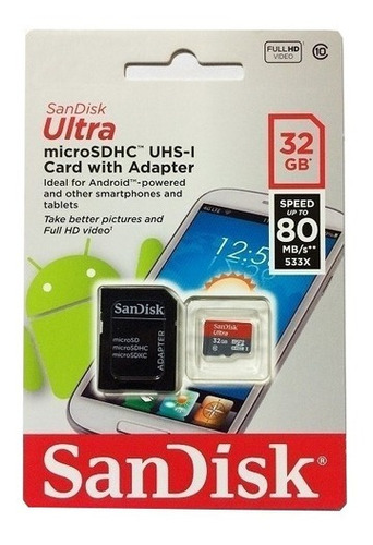 Memoria Micro Sd 32gb Sandisk Ultra Clase 10 Android Cel 