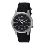 Reloj Seiko Snk809 Hombre Automático Correa Lona Negro Acero Color Del Bisel Plata Mate