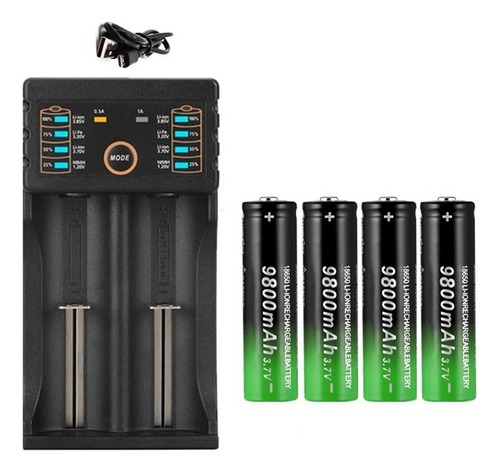 1 Batería Recargable 18650 + 4 Baterías De 3,7 V 9800 Mah