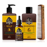 Kit Balm Shampoo Óleo Pente Duplo Barba Lemon Bone Don