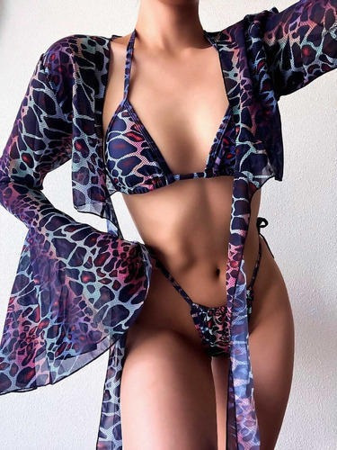 Traje Baño Bikini Corte Alto Leopardo 3 Pzas 2022 Brasileño