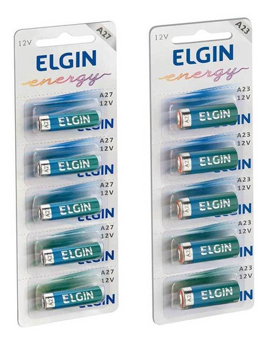 10 Pilhas Bateria Elgin 23a 12v A23 Alcalina - 2 Cartelas