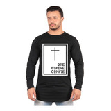 Camisa Long Line Blusa Masculina Manga Longa Gospel Ore