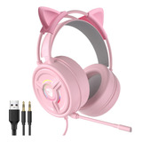 Auriculares Para Juegos Psh-200 Con Oreja De Gato Rosa