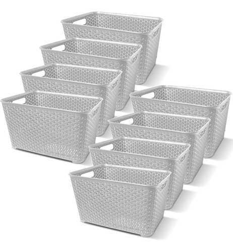 Canastos Organizador Plastico Rattan Mediano Colombraro X 8