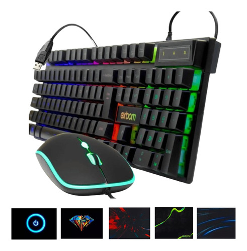 Kit Teclado E Mouse Gamer Rgb Iluminado Computador Notebook