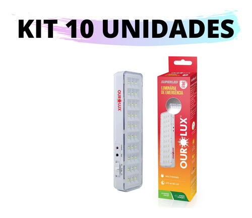 Kit 10 Luminária De Emergência Led Com Bateria Recarregável