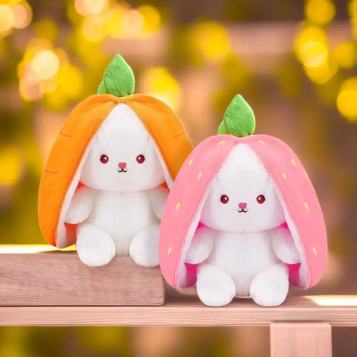 2 Pzas Conejos De Peluche Fresa Zanahoria Reversibles 20cm | Meses sin interés