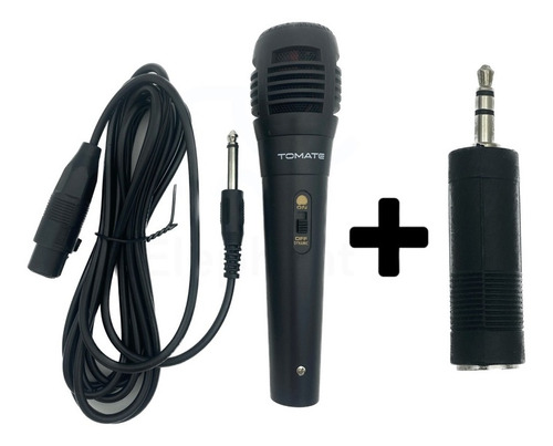 Microfone Com Fio 2.5 Metros P/ Karaokê + Cabo Aux. P2 E P10
