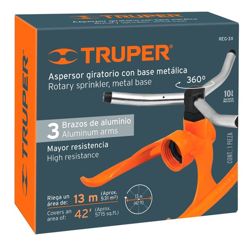 Aspersor Base Metálica 3 Brazos De Aluminio Truper