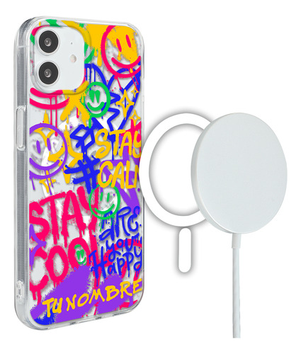 Funda Para iPhone Magsafe Tu Nombre Para Mujer Happy Faces