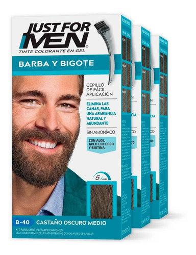 Tinte Just For Men Barba Y Bigote Castaño Oscuro Medio 3pack