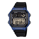 Relógio Casio Masculino Digital Quadrado  Ae-1300wh-2avdf Cor Da Correia Preto Cor Do Bisel Preto Cor Do Fundo Cinza