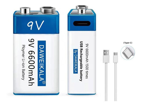 4x Bateria Recarregavel 6.600mah 9v + 4x Cabo Usb-c