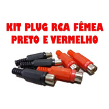 Kit Com 50un Plug Rca Femea Plástico Vemelho E Preto