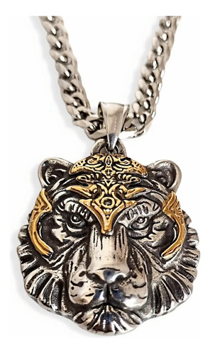 Collar Cabeza De Tigre Casco Aleación Con Cadena De Acero