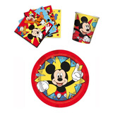 Set Platos, Vasos Y Servilletas X8 Unidades Mickey Mouse