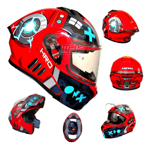 Casco Para Moto Rojo Azul Abatible Hro Certificado Deportivo