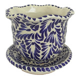 Maceta Con Plato De 10cm De Talavera Original 1 Pza