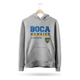 Buzo Canguro Boca Juniors La Mitad Mas Uno Gris Melange