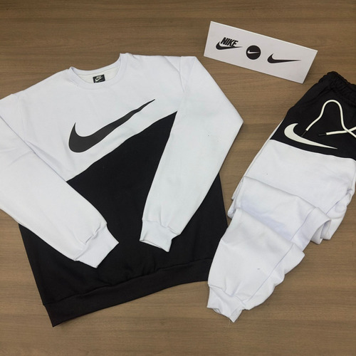 Conjunto Moletom Nike Branco Gola Careca Redonda Premium 