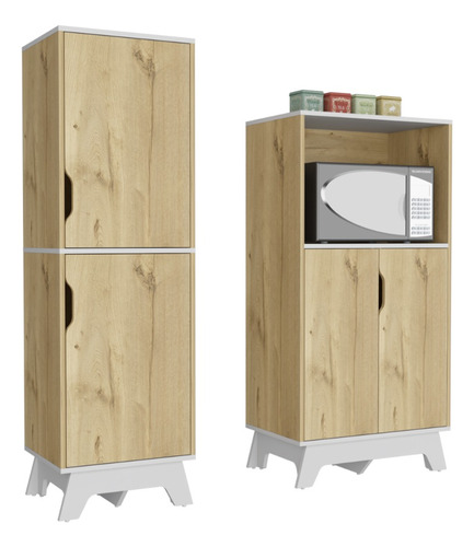 Mueble Microondas Bajo + Alacena De Cocina 2p - Duna/blanco