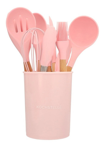 Utensilios Cocina Silicon Suave Con Soporte Kochstelle Color Rosa