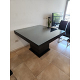 Mesa Madera Mdf Negra Laqueada Cuadrada Vidrio Romana 120cm