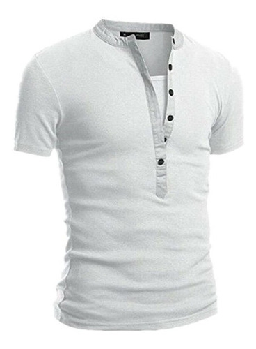 M Hombres Tops Blusa Verano Casual Con Cuello En V Botón Sól