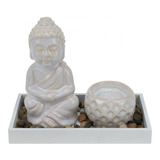 Jardim Zen Buda Bege Porta Velas 14x9x17cm