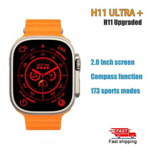 Reloj Inteligente Mejorado H11 Ultra Plus Iwo Series 8 Compa Color De La Correa Naranja