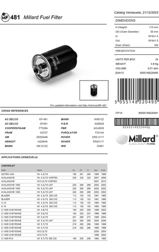 Filtro De Gasolina Mf-481 (33481) Tahoe Avalanche Cielo  Foto 10