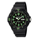 Reloj De Pulsera Casio Youth Mrw-200 De Cuerpo Color Negro, Analógico, Para Hombre, Fondo Negro, Con Correa De Resina Color Negro, Agujas Color Blanco Y Verde, Dial Verde, Minutero/segundero Verde, Bi