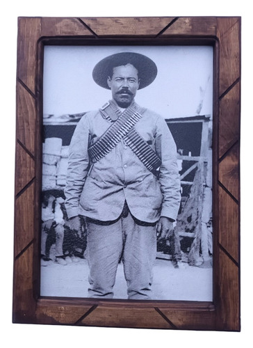 Cuadro Pancho Villa Con Carrilleras Marco De Madera 33x45cm