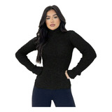 Blusa Feminina Cacharrel Canelada Tricot Gola Alta Grossa