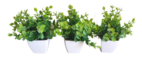 3 Vasinhos Decorativo C/ Planta Artificial Enfeite Sala