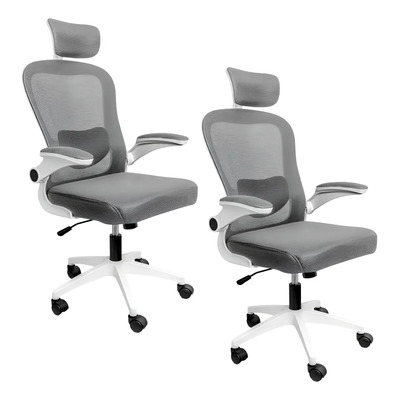 Set De 2 Sillas Ejecutivas Respaldo Mesh Fresco Alto Gris Claro Malla